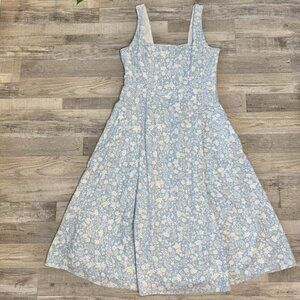 Joie Linen Blend Blue Floral Square Neck Sleeveless Midi Dress E23